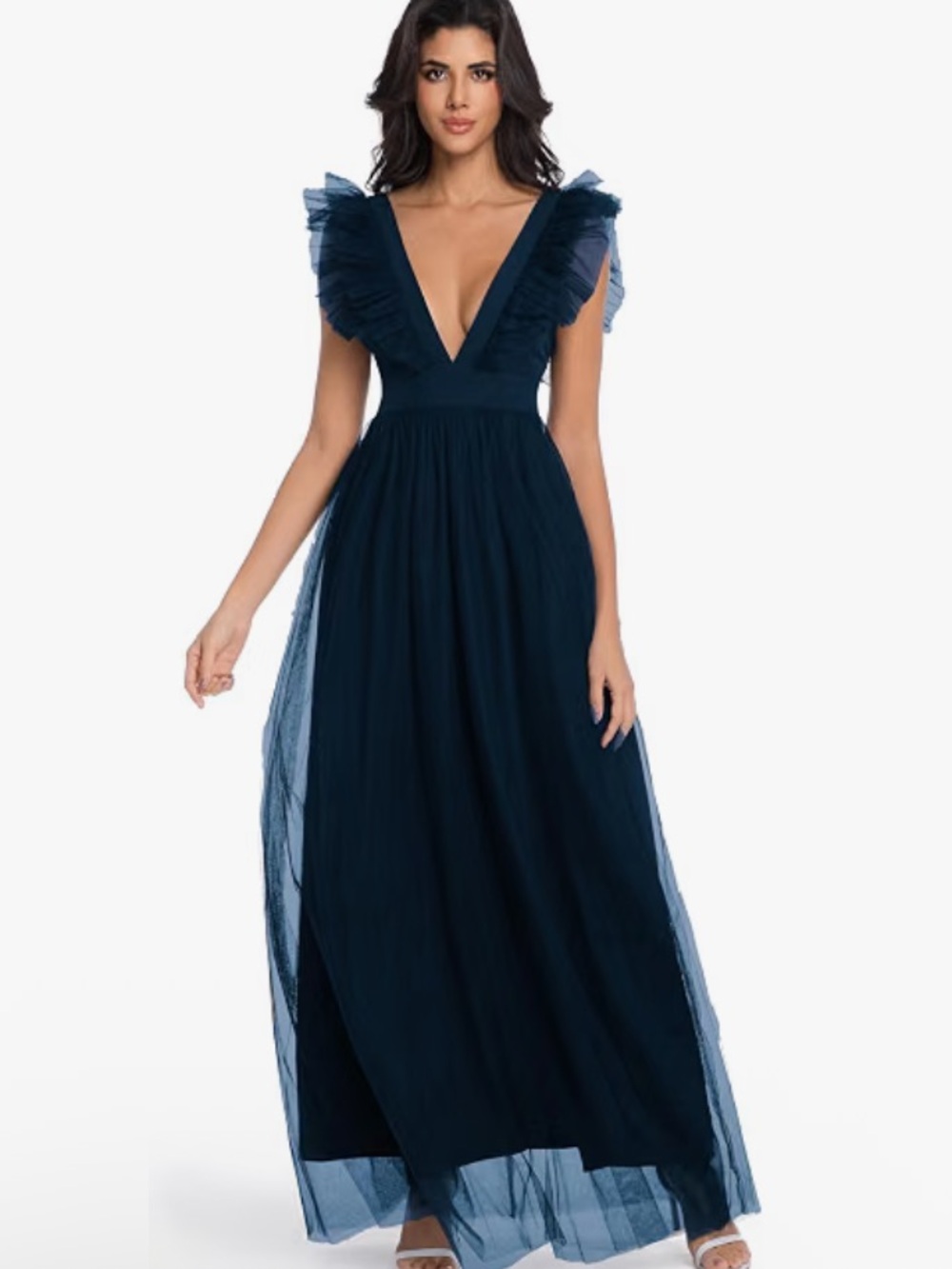 NWT Deep V-Neck Tulle Evening Dress S I97